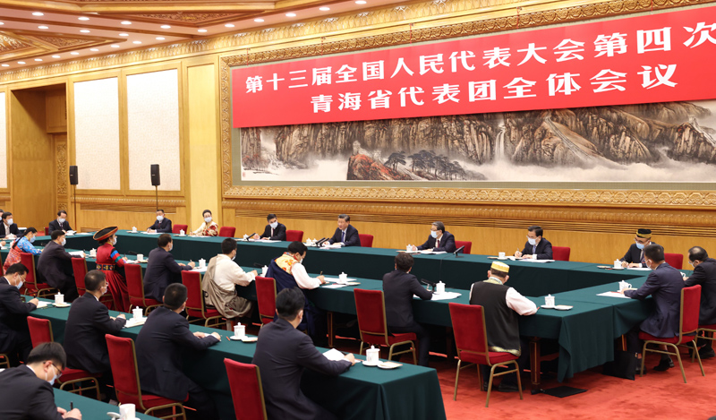3月7日，中共中央總書記、國家主席、中央軍委主席習(xí)近平參加十三屆全國人大四次會議青海代表團的審議。新華社記者 黃敬文 攝