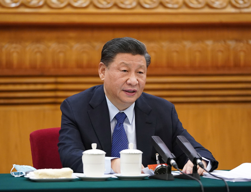 3月7日，中共中央總書記、國家主席、中央軍委主席習(xí)近平參加十三屆全國人大四次會議青海代表團的審議。新華社記者 李學(xué)仁 攝